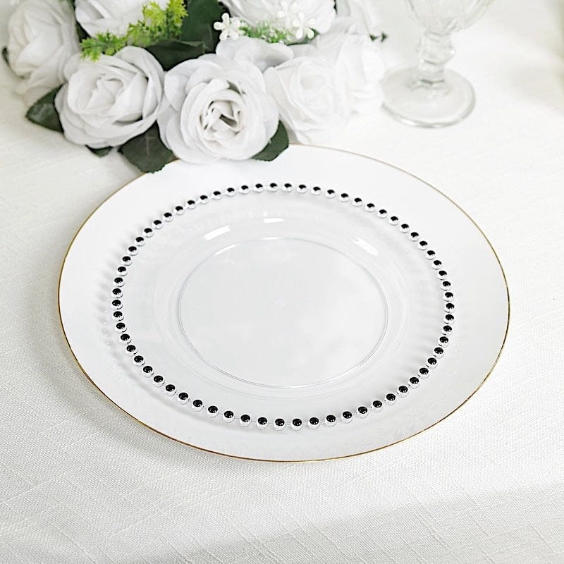 10 Round Disposable Plastic Salad and Dinner Plates with Beaded Trim