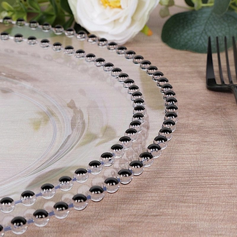 10 Round Disposable Plastic Salad and Dinner Plates with Beaded Trim