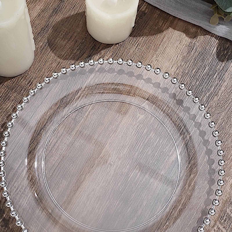 10 Round Disposable Plastic Salad and Dinner Plates with Beaded Trim