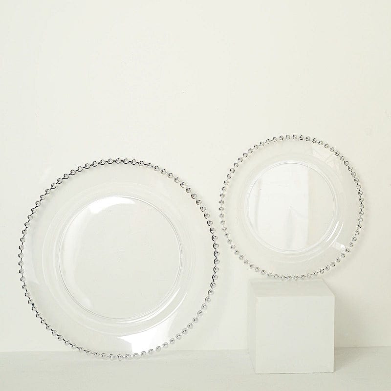 10 Round Disposable Plastic Salad and Dinner Plates with Beaded Trim