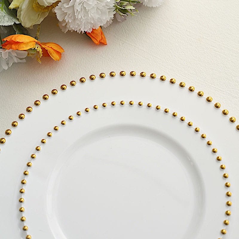 10 Round Disposable Plastic Salad and Dinner Plates with Beaded Trim