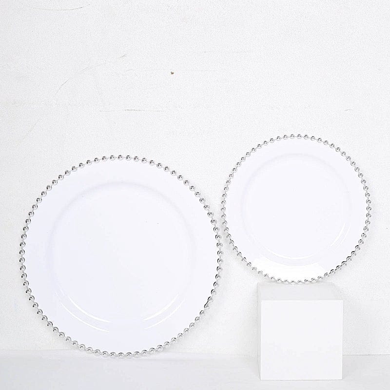 10 Round Disposable Plastic Salad and Dinner Plates with Beaded Trim