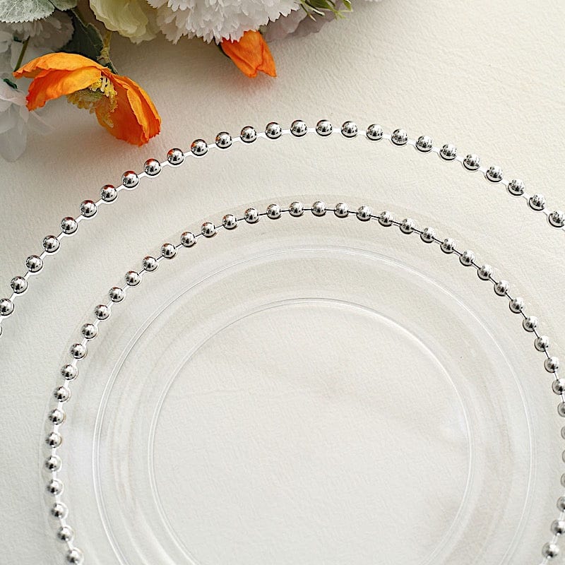 10 Round Disposable Plastic Salad and Dinner Plates with Beaded Trim