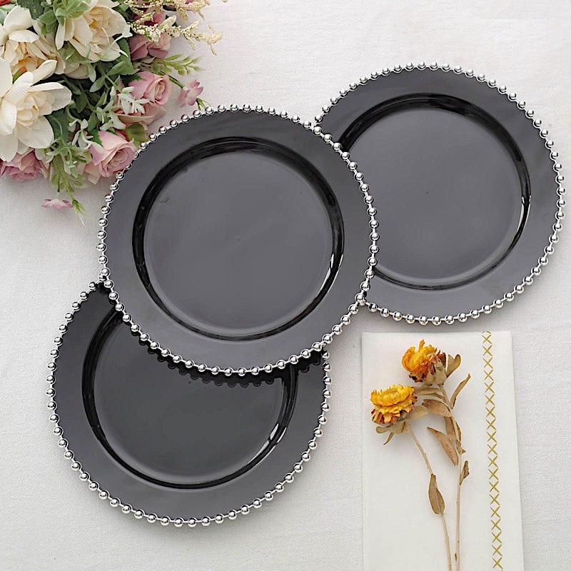 10 Round Disposable Plastic Salad and Dinner Plates with Beaded Trim