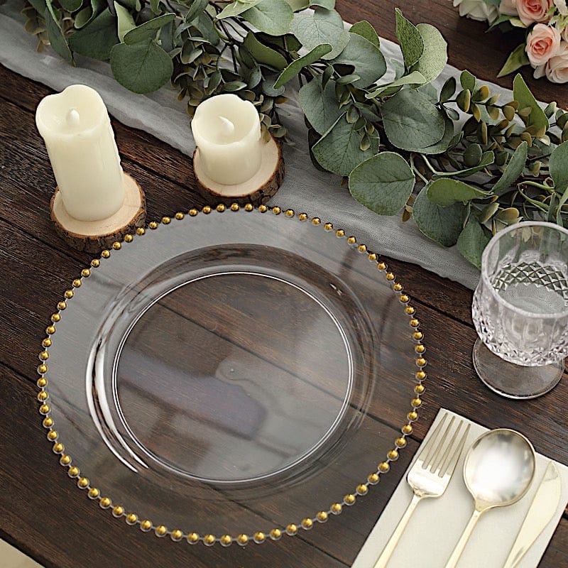 10 Round Disposable Plastic Salad and Dinner Plates with Beaded Trim