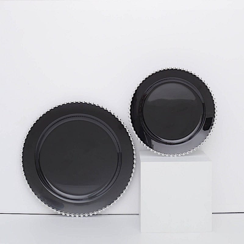 10 Round Disposable Plastic Salad and Dinner Plates with Beaded Trim