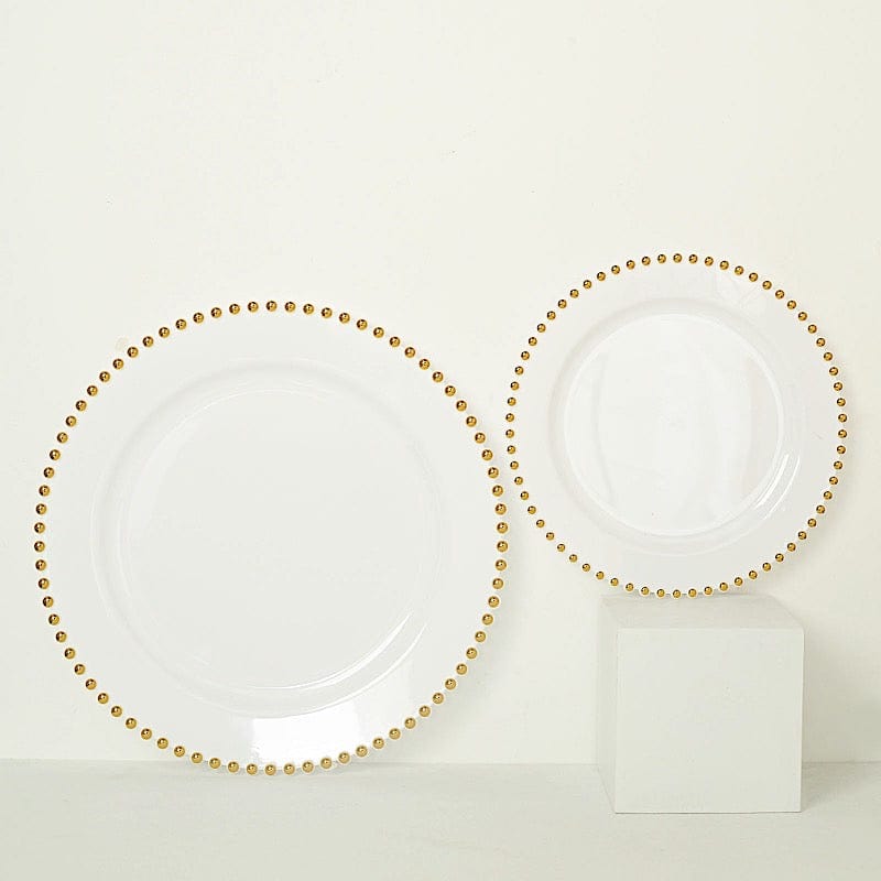 10 Round Disposable Plastic Salad and Dinner Plates with Beaded Trim