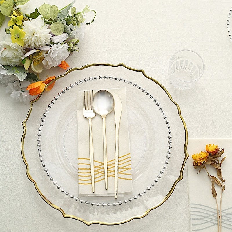 10 Round Disposable Plastic Salad and Dinner Plates with Beaded Trim