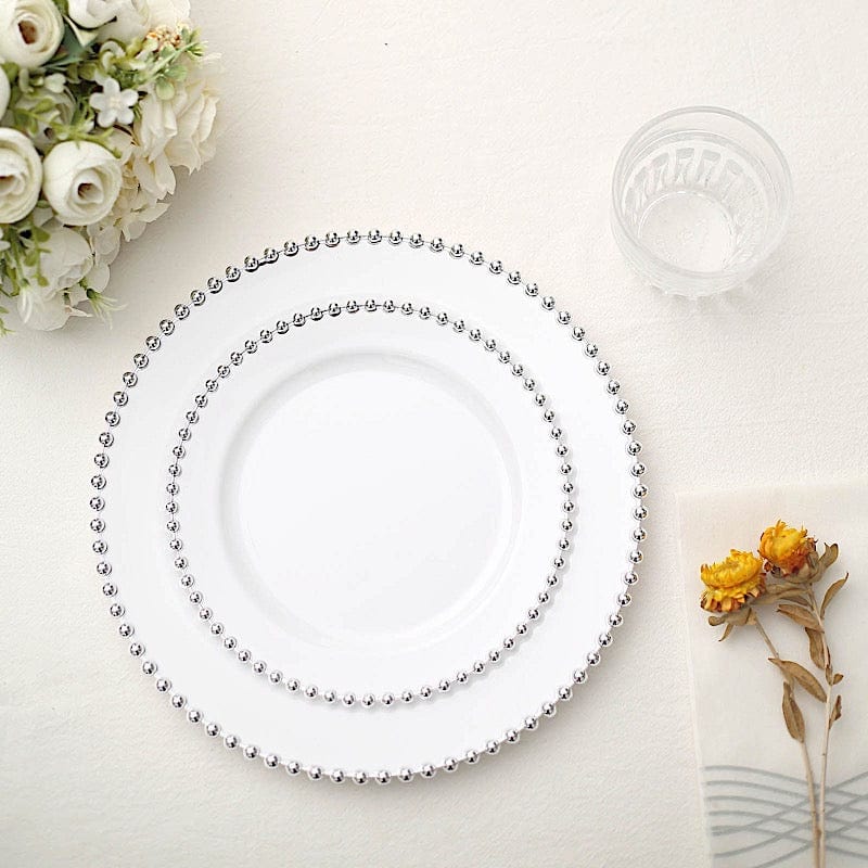10 Round Disposable Plastic Salad and Dinner Plates with Beaded Trim