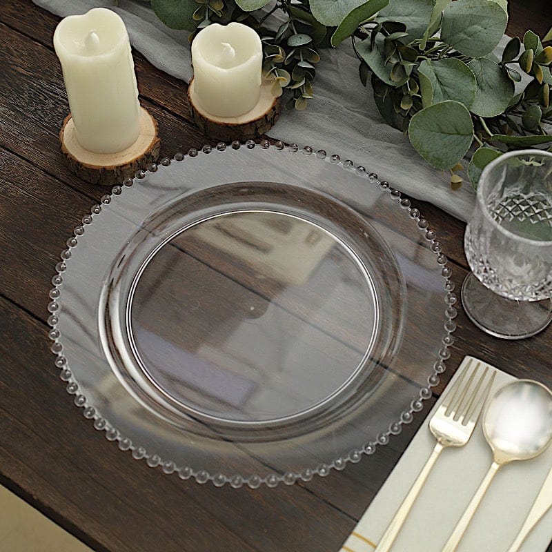 10 Round Disposable Plastic Salad and Dinner Plates with Beaded Trim