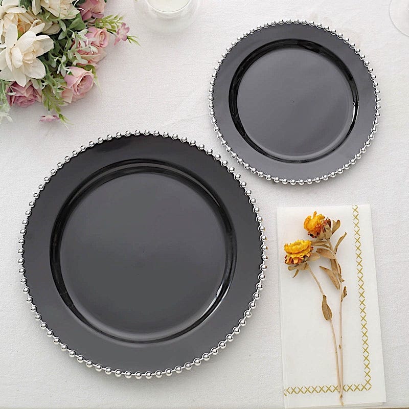 10 Round Disposable Plastic Salad and Dinner Plates with Beaded Trim