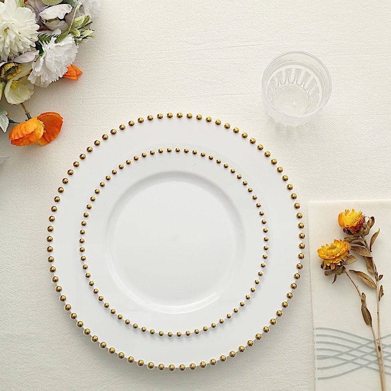 10 Round Disposable Plastic Salad and Dinner Plates with Beaded Trim