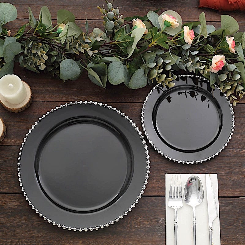 10 Round Disposable Plastic Salad and Dinner Plates with Beaded Trim