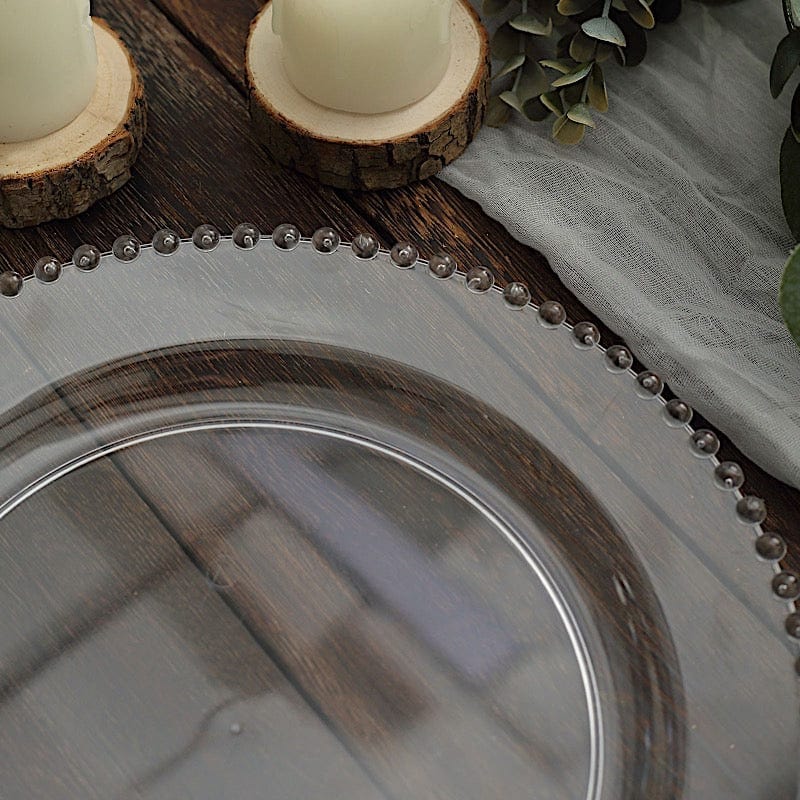 10 Round Disposable Plastic Salad and Dinner Plates with Beaded Trim