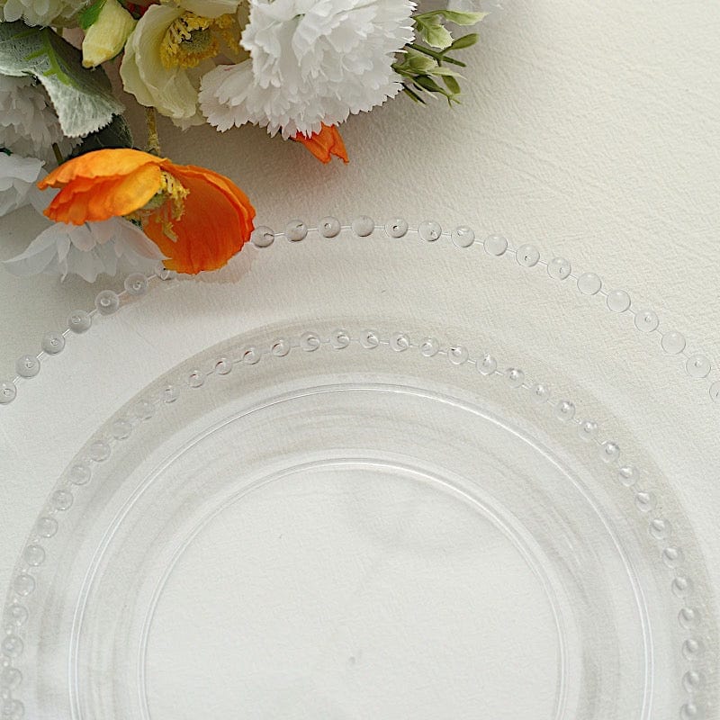 10 Round Disposable Plastic Salad and Dinner Plates with Beaded Trim