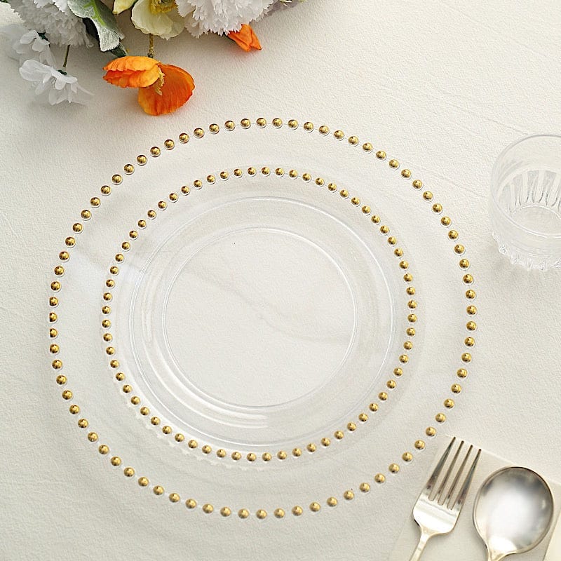 10 Round Disposable Plastic Salad and Dinner Plates with Beaded Trim