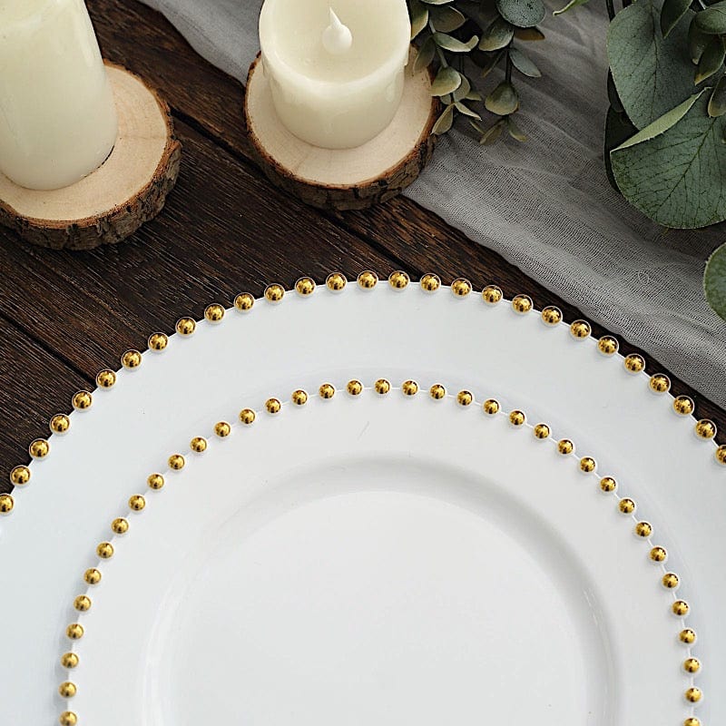 10 Round Disposable Plastic Salad and Dinner Plates with Beaded Trim