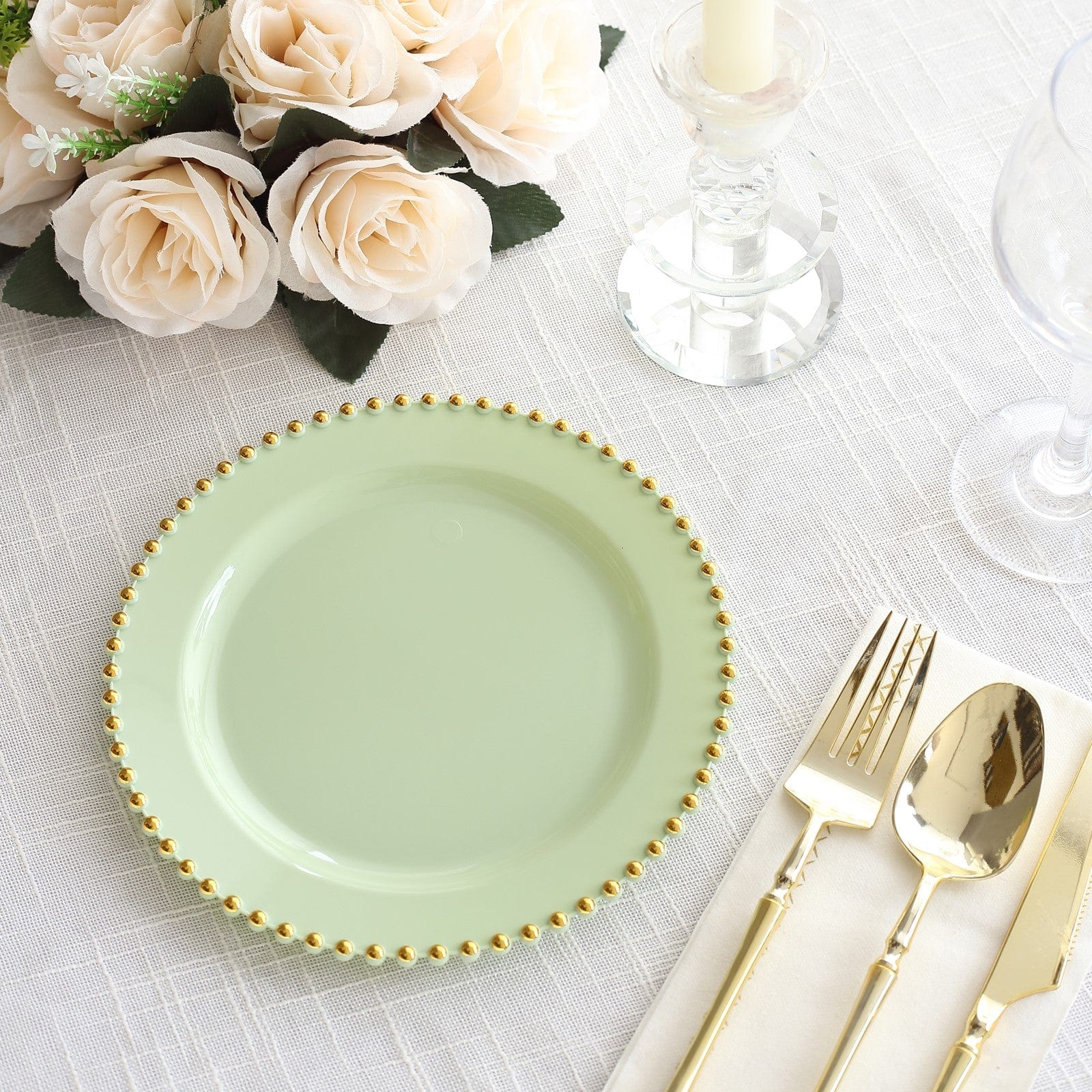 10 Round Disposable Plastic Salad and Dinner Plates with Beaded Trim