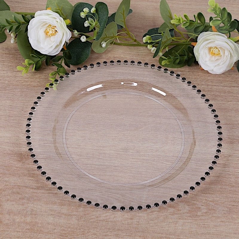 10 Round Disposable Plastic Salad and Dinner Plates with Beaded Trim