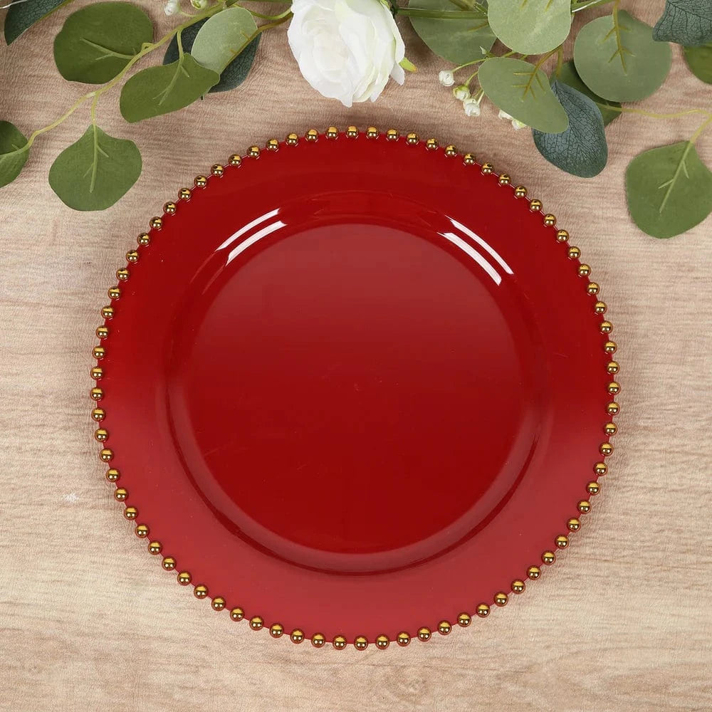 10 Round Disposable Plastic Salad and Dinner Plates with Beaded Trim