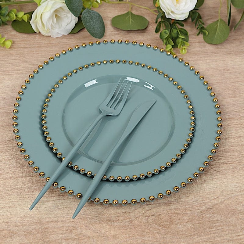 10 Round Disposable Plastic Salad and Dinner Plates with Beaded Trim