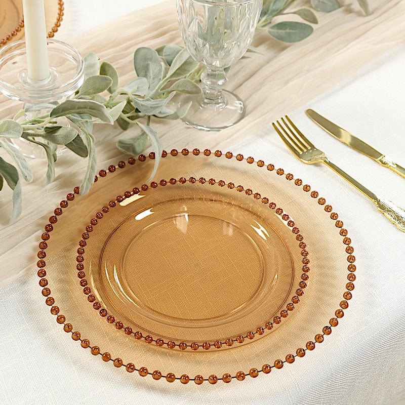10 Round Disposable Plastic Salad and Dinner Plates with Beaded Trim