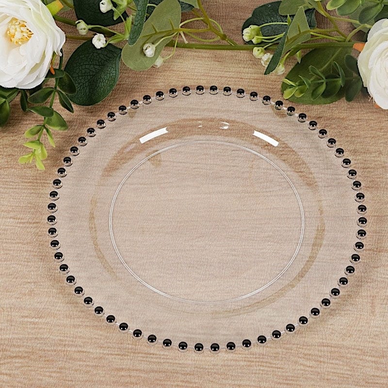 10 Round Disposable Plastic Salad and Dinner Plates with Beaded Trim