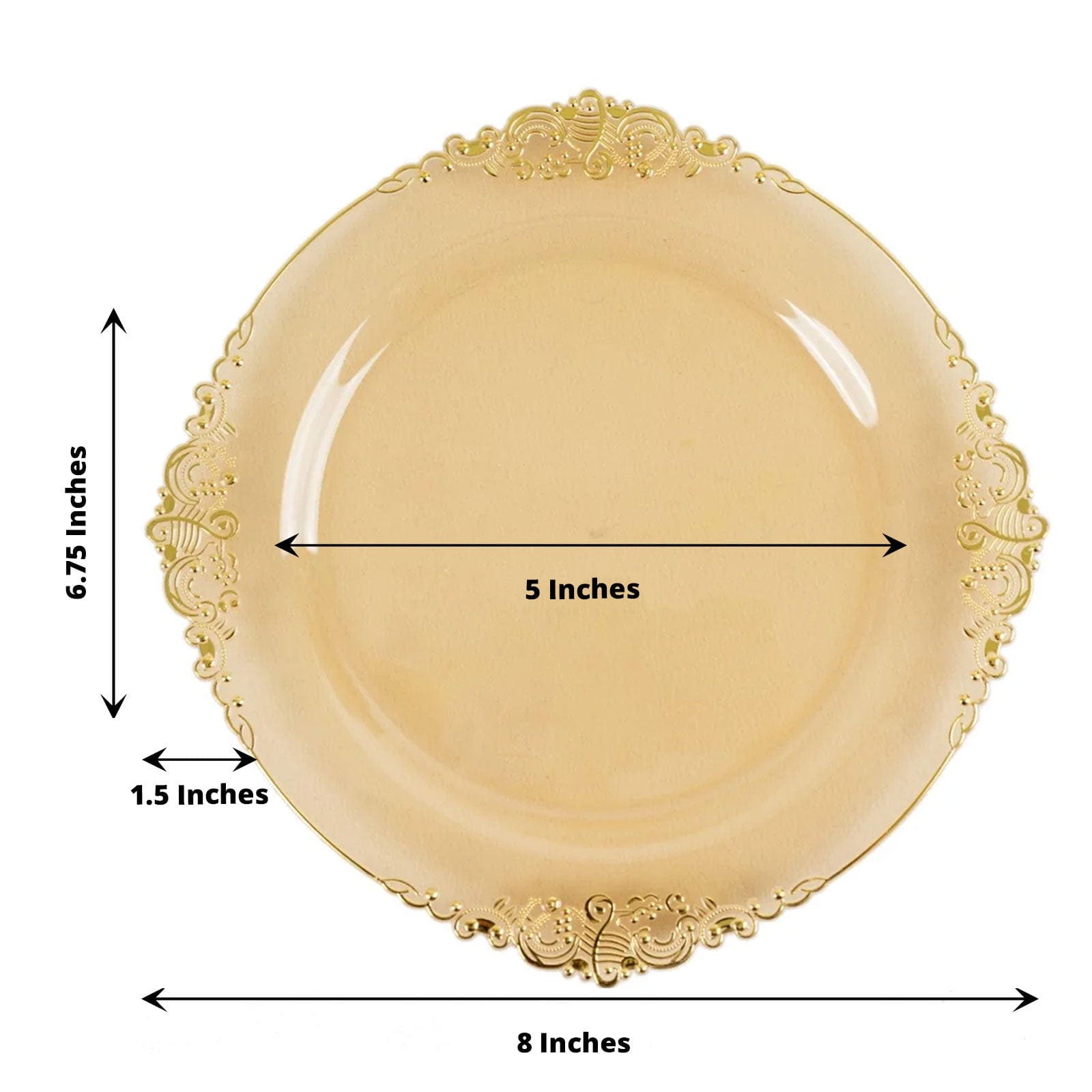 10 Round Disposable Plastic Salad Dinner Plates with Embossed Baroque Trim