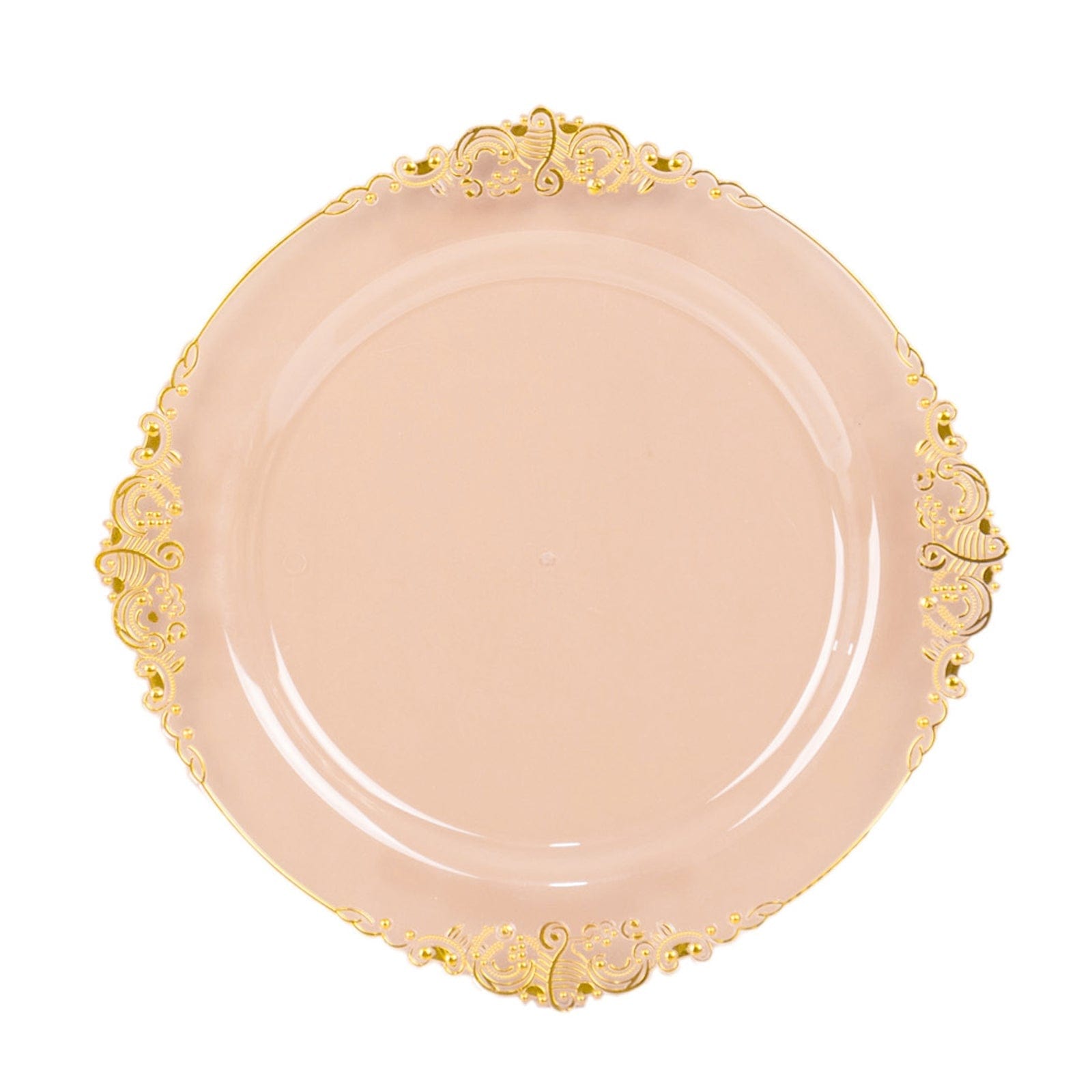 10 Round Disposable Plastic Salad Dinner Plates with Embossed Baroque Trim