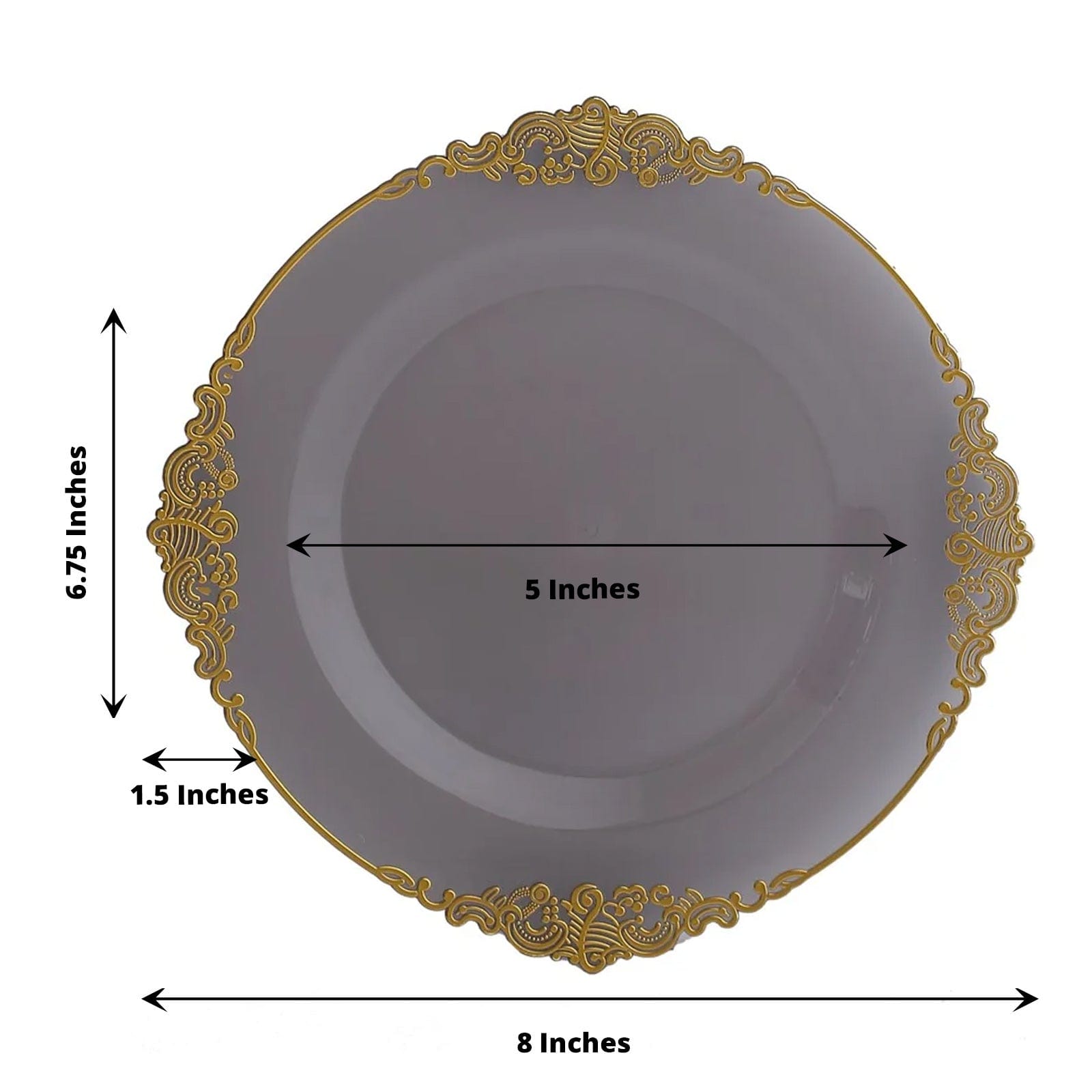 10 Round Disposable Plastic Salad Dinner Plates with Embossed Baroque Trim