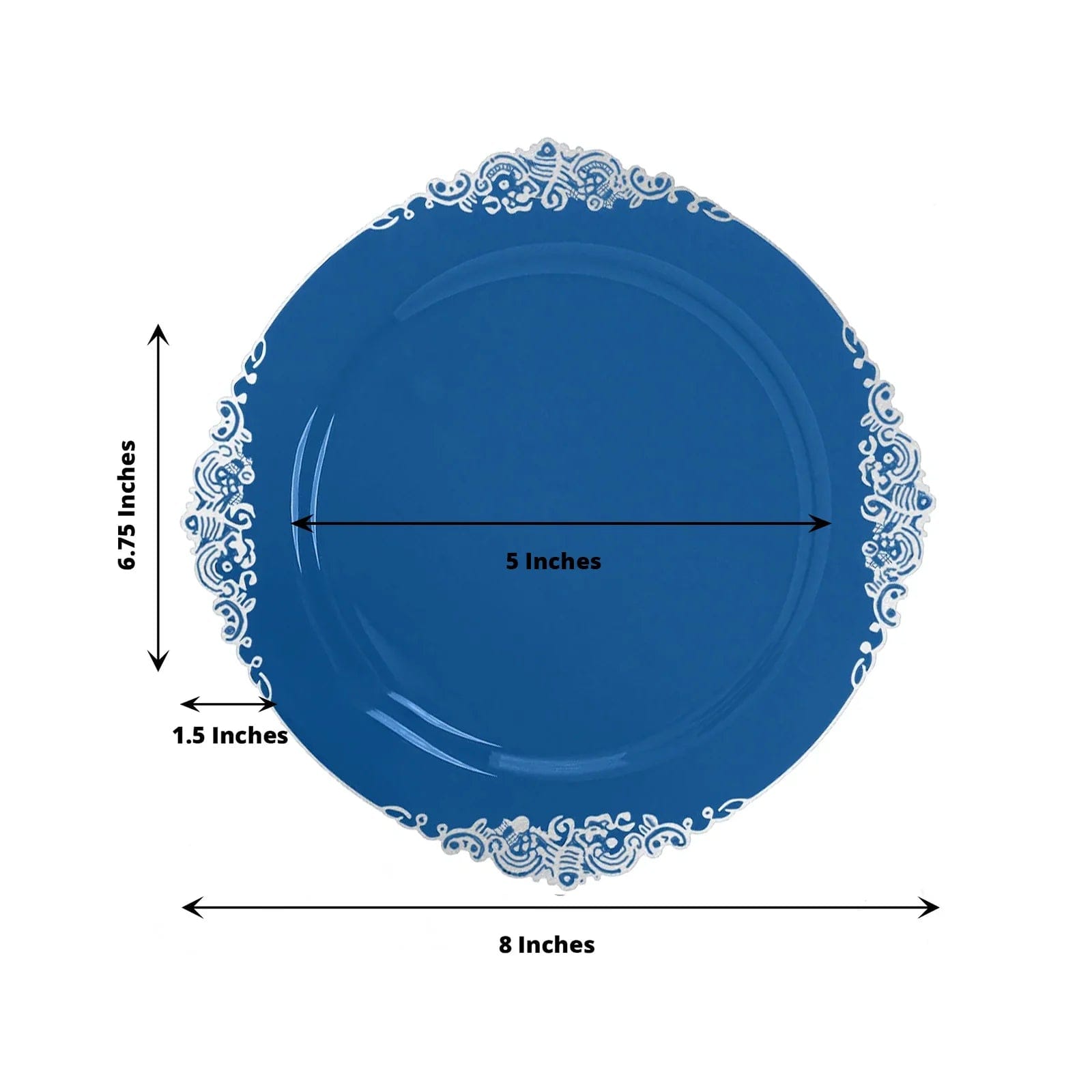 10 Round Disposable Plastic Salad Dinner Plates with Embossed Baroque Trim