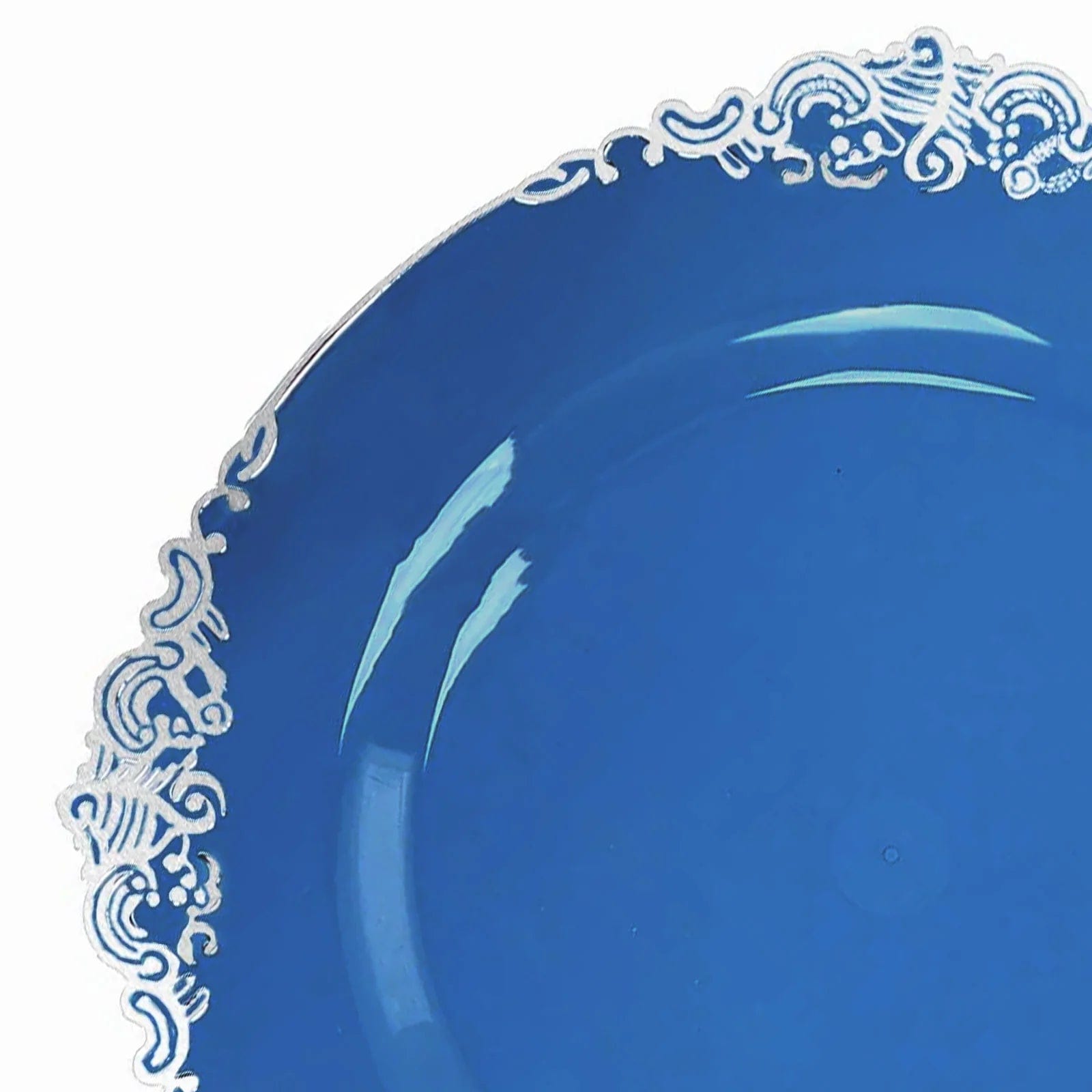 10 Round Disposable Plastic Salad Dinner Plates with Embossed Baroque Trim
