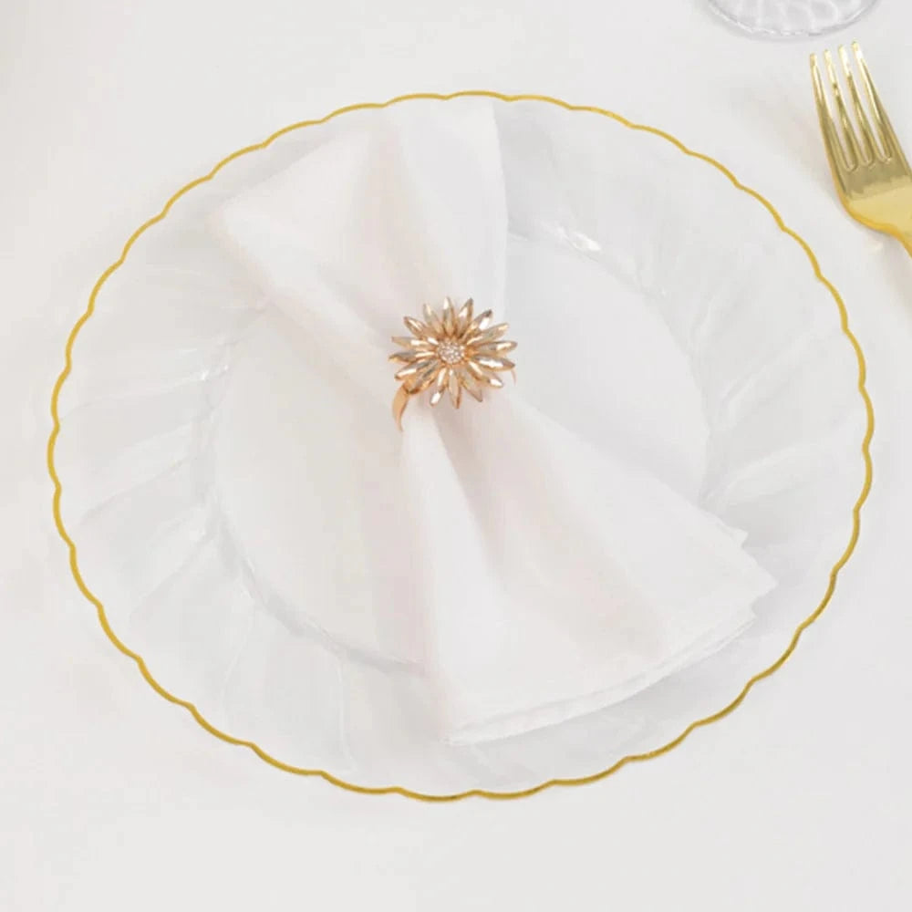 10 Round Disposable Plastic Salad Dinner Plates with Gold Swirl Design Trim