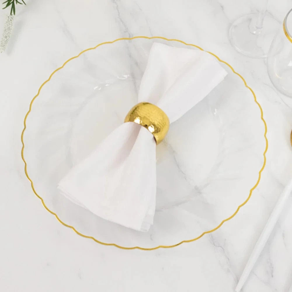 10 Round Disposable Plastic Salad Dinner Plates with Gold Swirl Design Trim