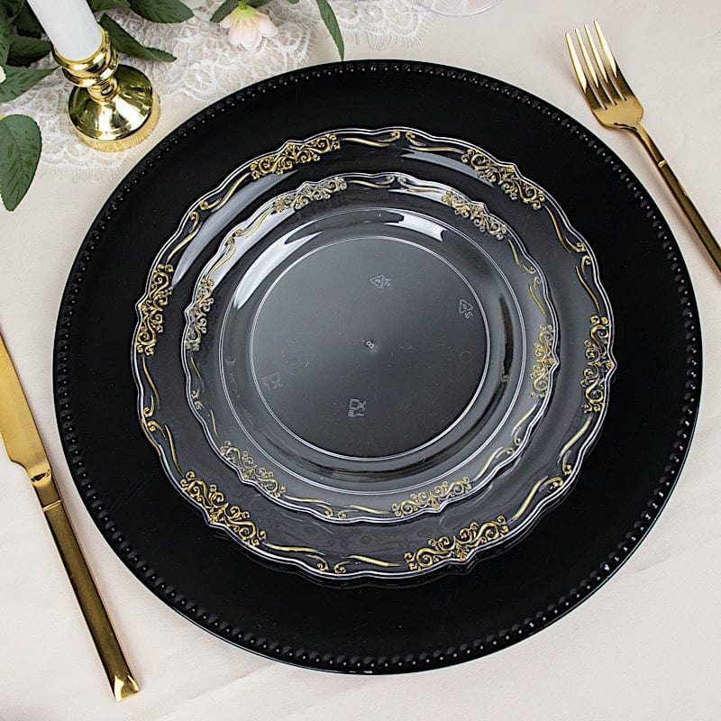 10 Round Disposable Salad and Dinner Plastic Plates with Embossed Scalloped Trim