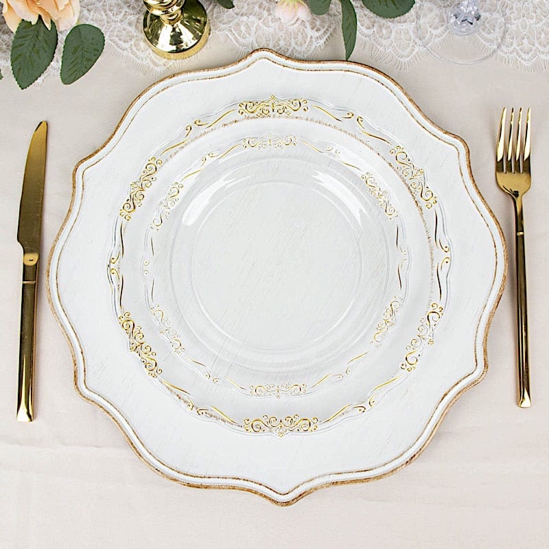 10 Round Disposable Salad and Dinner Plastic Plates with Embossed Scalloped Trim