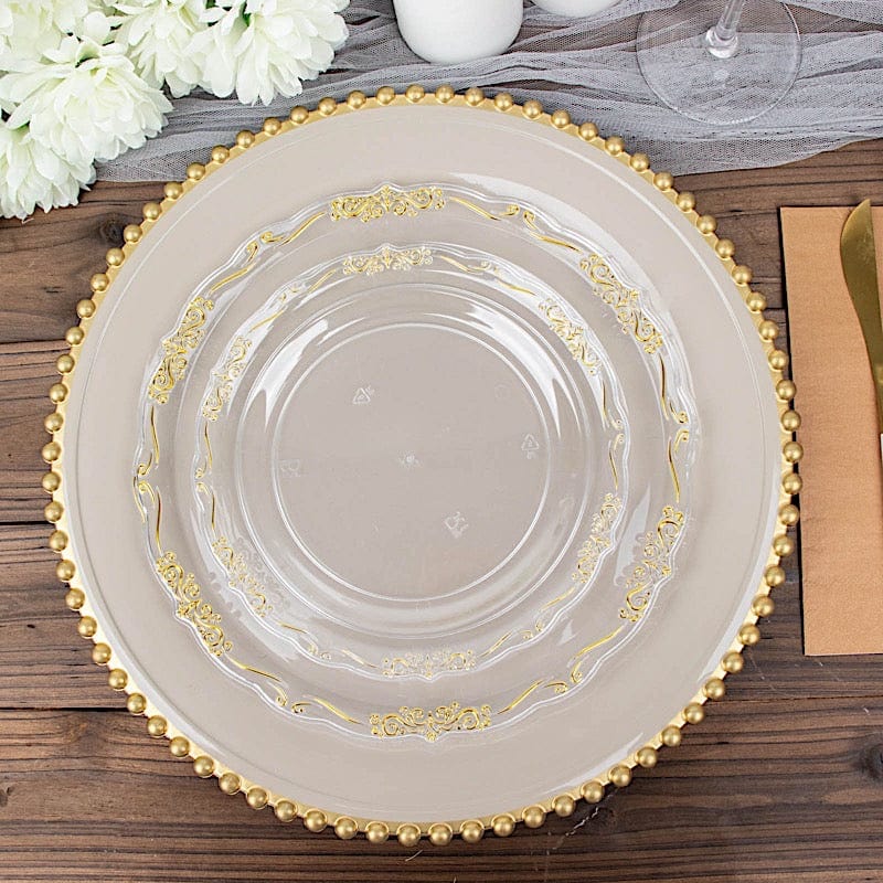 10 Round Disposable Salad and Dinner Plastic Plates with Embossed Scalloped Trim