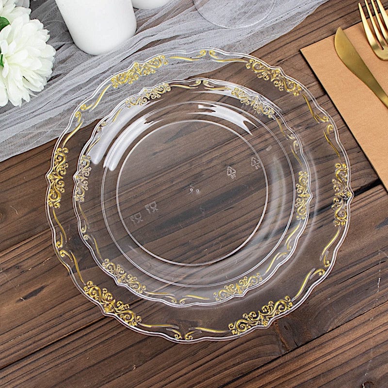 10 Round Disposable Salad and Dinner Plastic Plates with Embossed Scalloped Trim