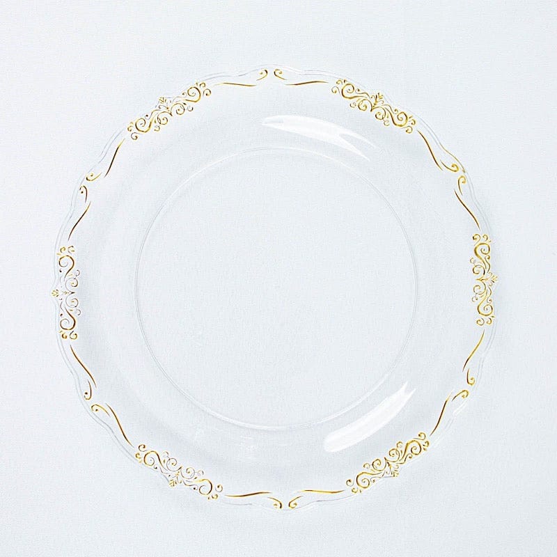 10 Round Disposable Salad and Dinner Plastic Plates with Embossed Scalloped Trim