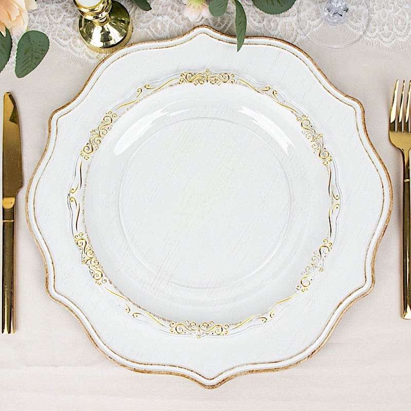 10 Round Disposable Salad and Dinner Plastic Plates with Embossed Scalloped Trim