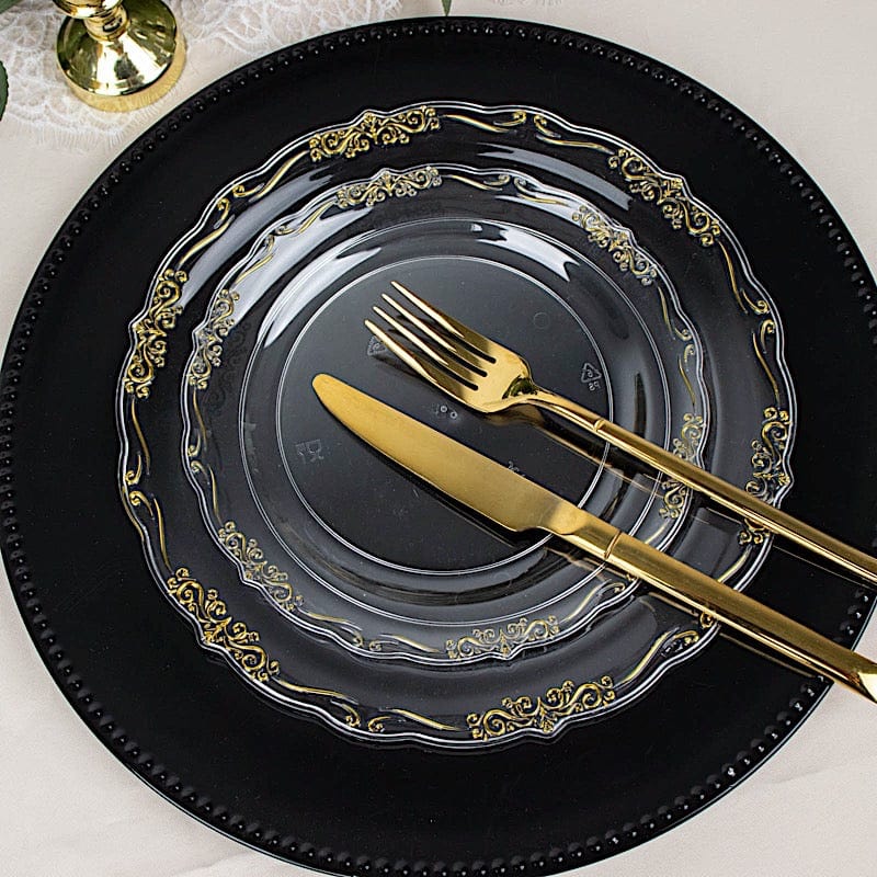 10 Round Disposable Salad and Dinner Plastic Plates with Embossed Scalloped Trim