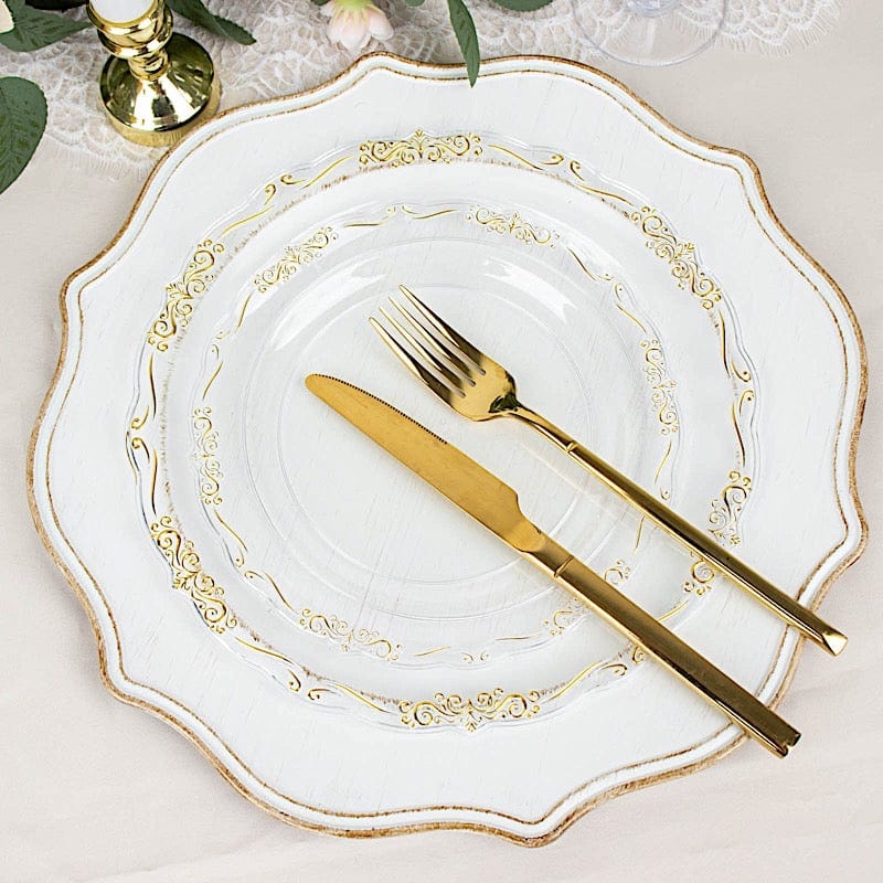10 Round Disposable Salad and Dinner Plastic Plates with Embossed Scalloped Trim