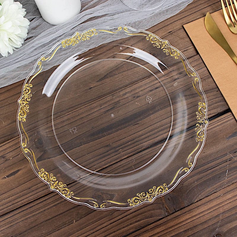 10 Round Disposable Salad and Dinner Plastic Plates with Embossed Scalloped Trim