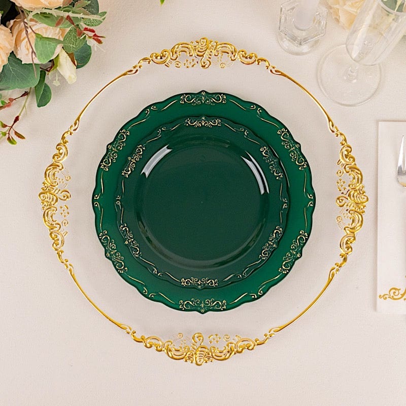 10 Round Disposable Salad and Dinner Plastic Plates with Embossed Scalloped Trim