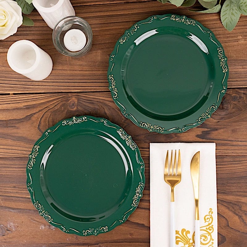 10 Round Disposable Salad and Dinner Plastic Plates with Embossed Scalloped Trim