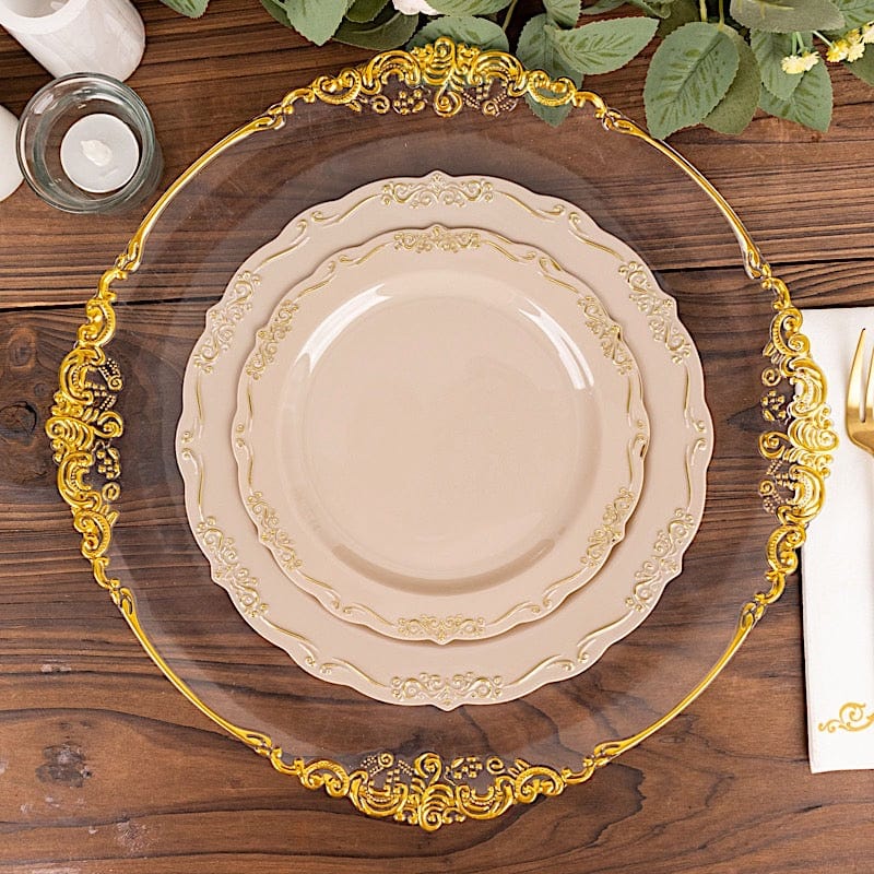 10 Round Disposable Salad and Dinner Plastic Plates with Embossed Scalloped Trim