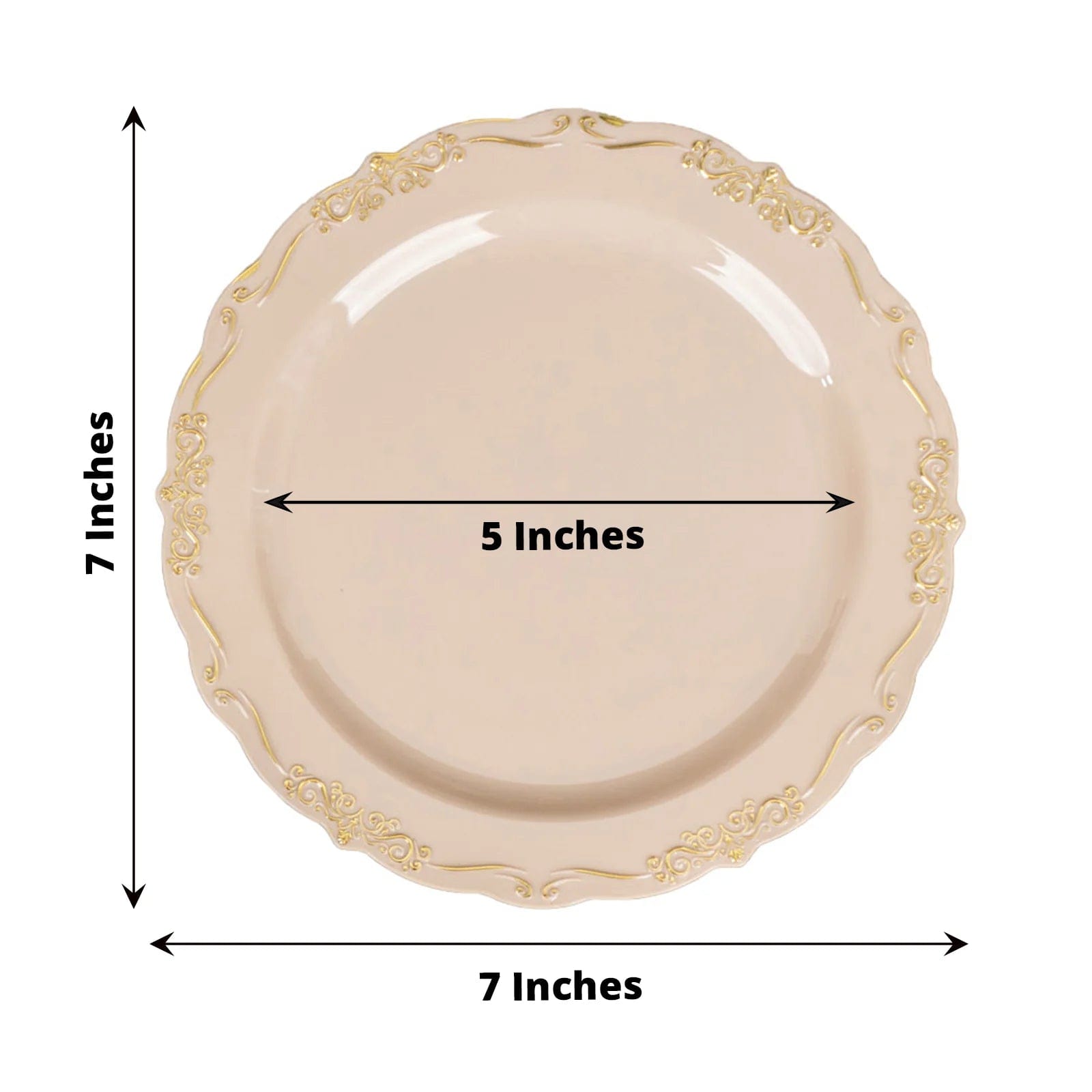 10 Round Disposable Salad and Dinner Plastic Plates with Embossed Scalloped Trim