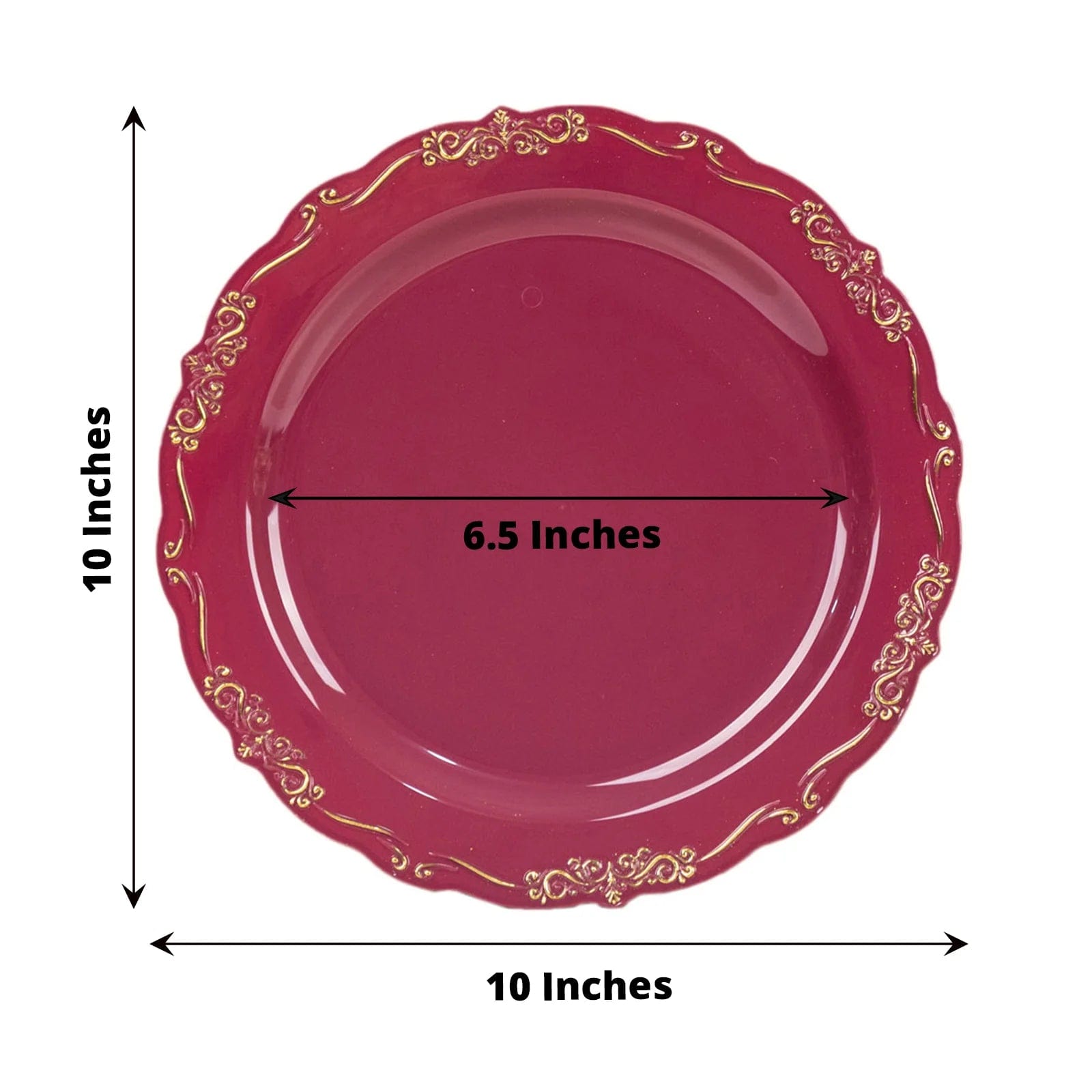 10 Round Disposable Salad and Dinner Plastic Plates with Embossed Scalloped Trim