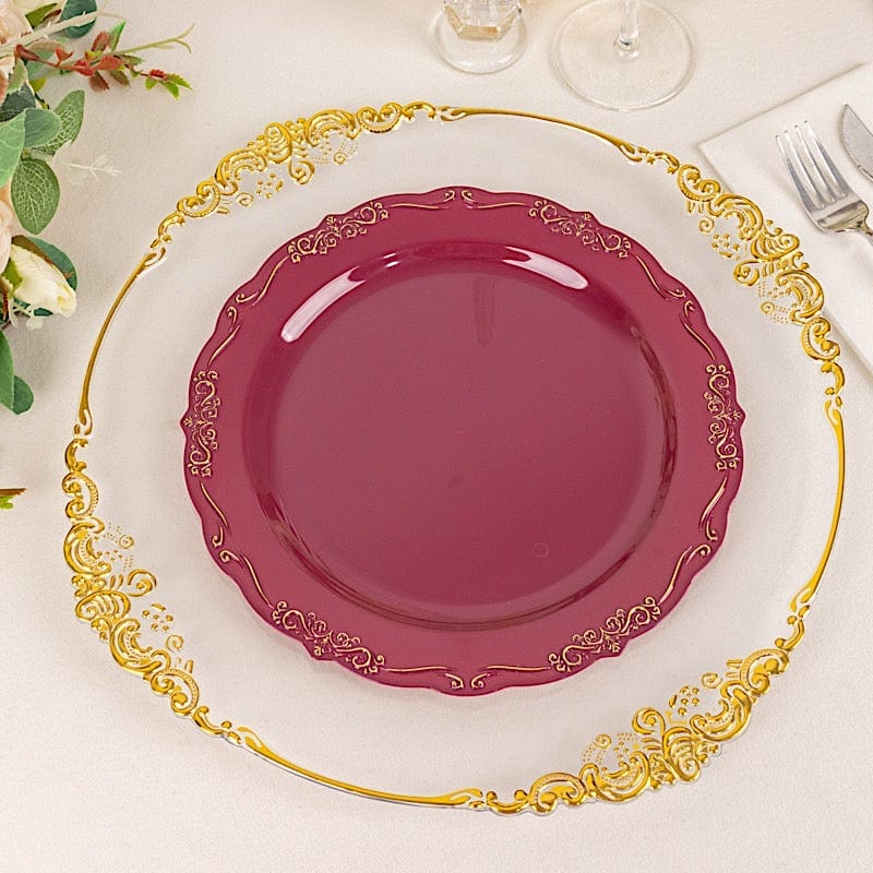 10 Round Disposable Salad and Dinner Plastic Plates with Embossed Scalloped Trim