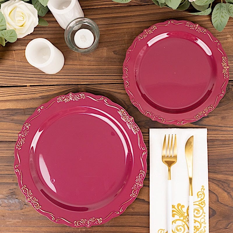 10 Round Disposable Salad and Dinner Plastic Plates with Embossed Scalloped Trim